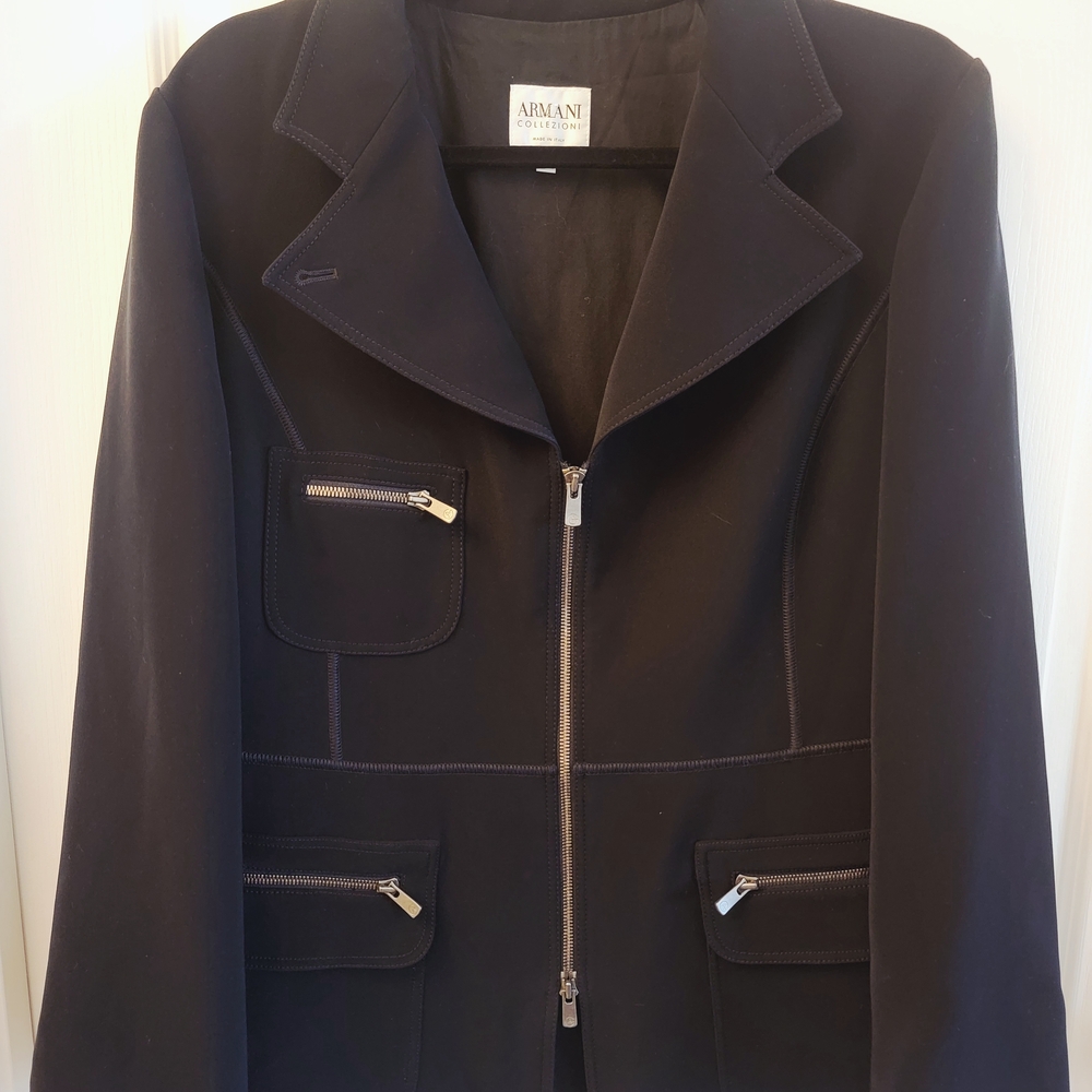 Armani Collezioni Black Zip-Front Notch Collar Blazer - Picture 2 of 8